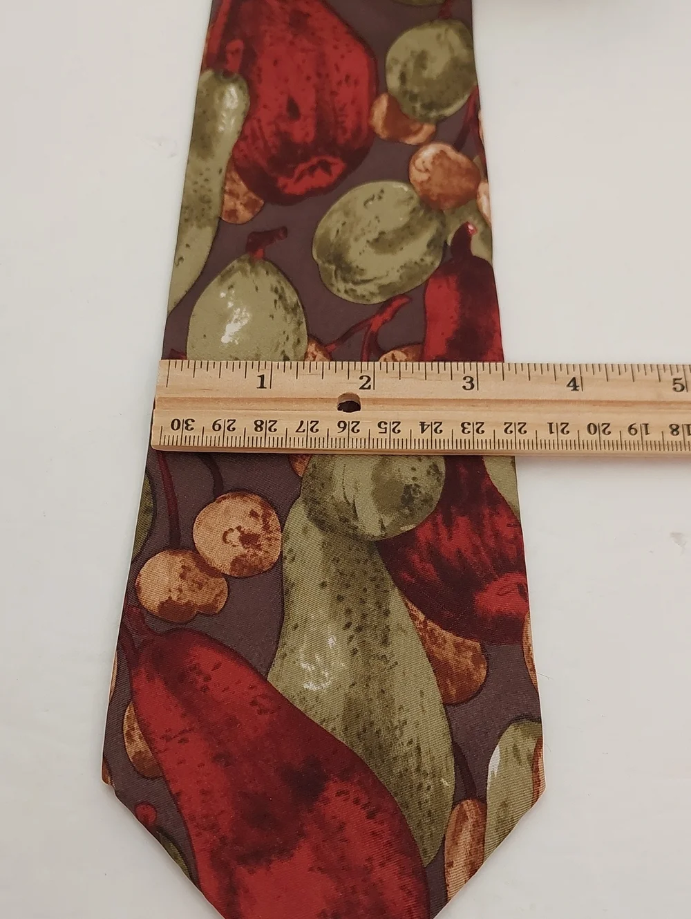 John Weitz Men's Tie Silk Fruit Print Tie in Burgundy Olive Tan